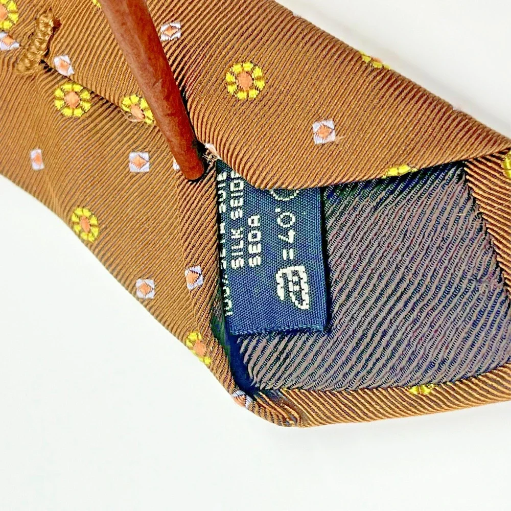 Ermenegildo Zegna Repp Silk Men's Necktie Brown Geometric Circles Diamonds Italy